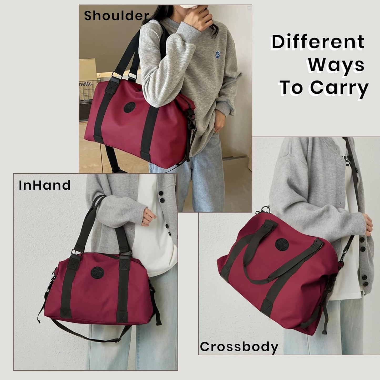 Storite Nylon 35 cm Women's Travel Duffle Bag with Wet Pocket, Trendy Weekender Shoulder Bag - Red Wine