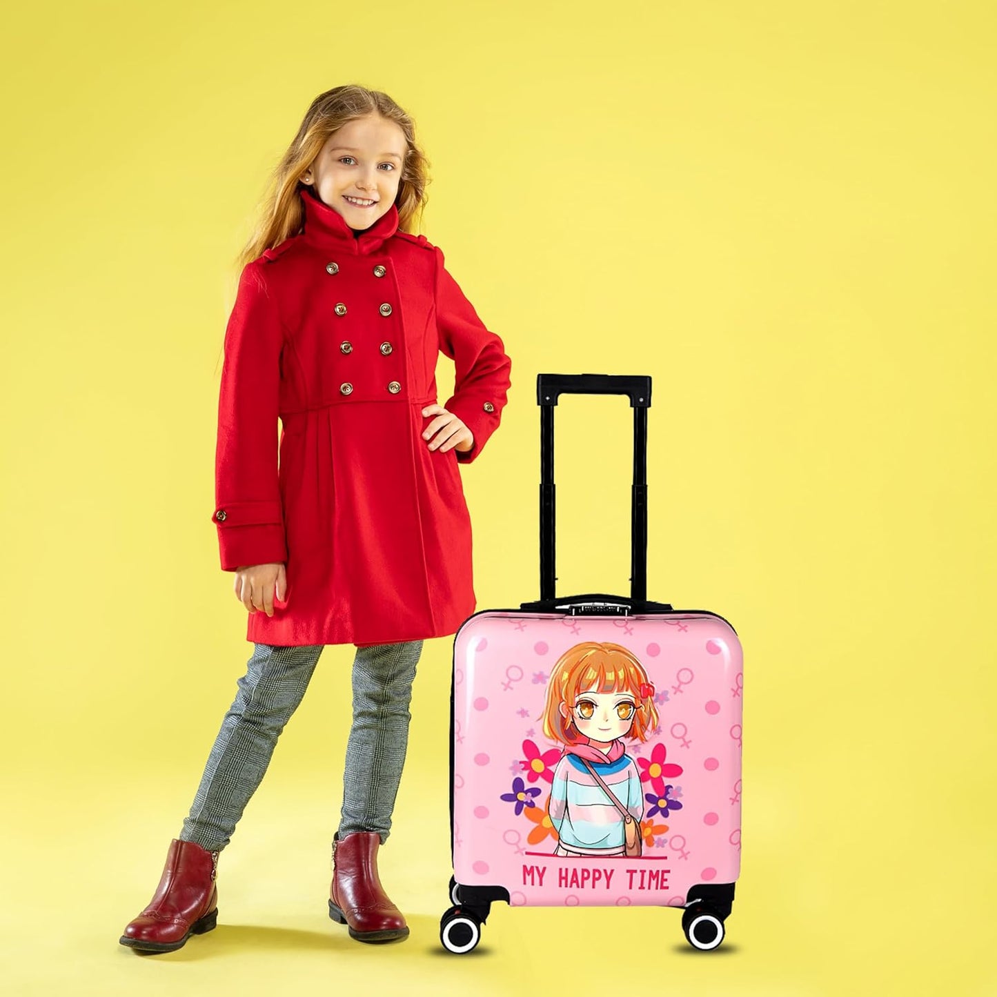 Storite 20-Inch Kids Trolley Bag - Hard-Sided Polycarbonate with Cartoon - Print