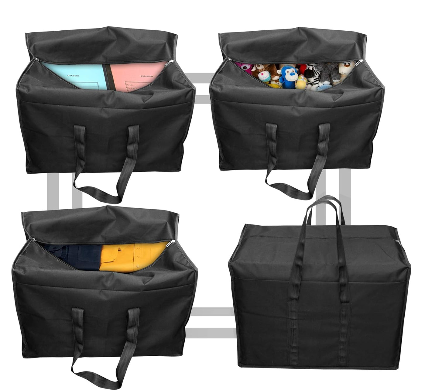 Storite 4 Pack 85L Moisture-Proof Nylon Underbed Storage Bags with Zipper & Handles - Ideal for Clothing, Toys, Stationery - Black
