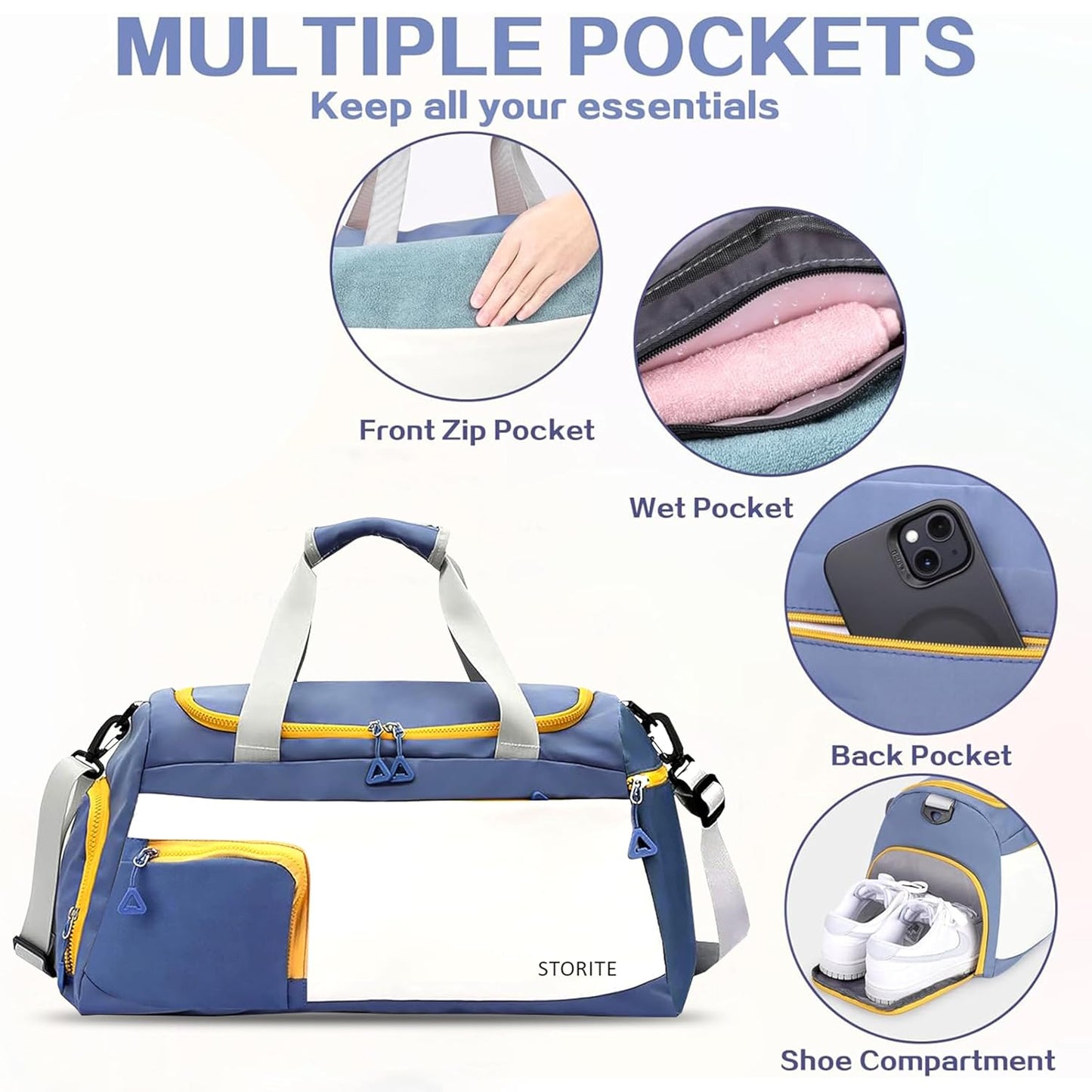 Storite 50 CM Nylon Travel Duffle Bag for Men & Women with Shoe Compartment & Wet Pocket - Blue