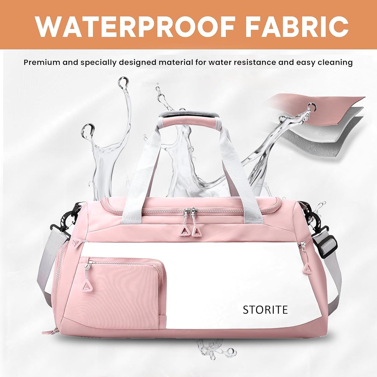 Storite 50 CM Nylon Travel Duffle Bag with Shoe Compartment & Wet Pocket for Women - Light Pink