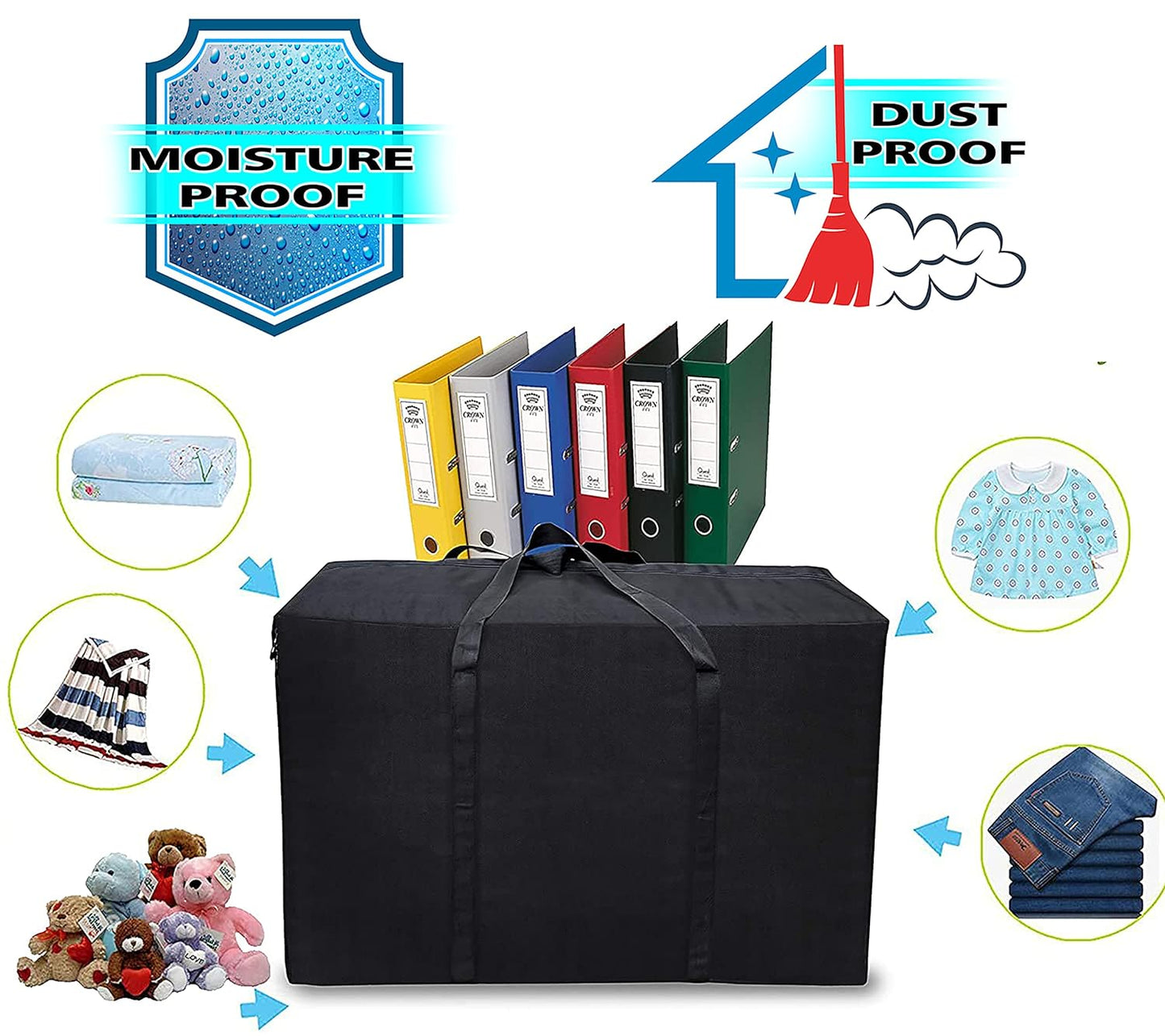 Storite 1680D Nylon Extra Large Storage Bag – Multi-Purpose Organizer with Zipper & Handles - Black