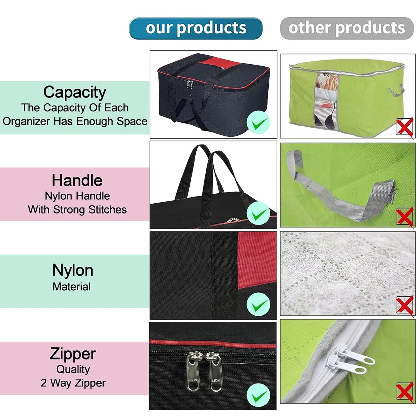 Storite Rectangular Nylon Underbed Storage Bags - Moisture-Proof, Large Size - Black