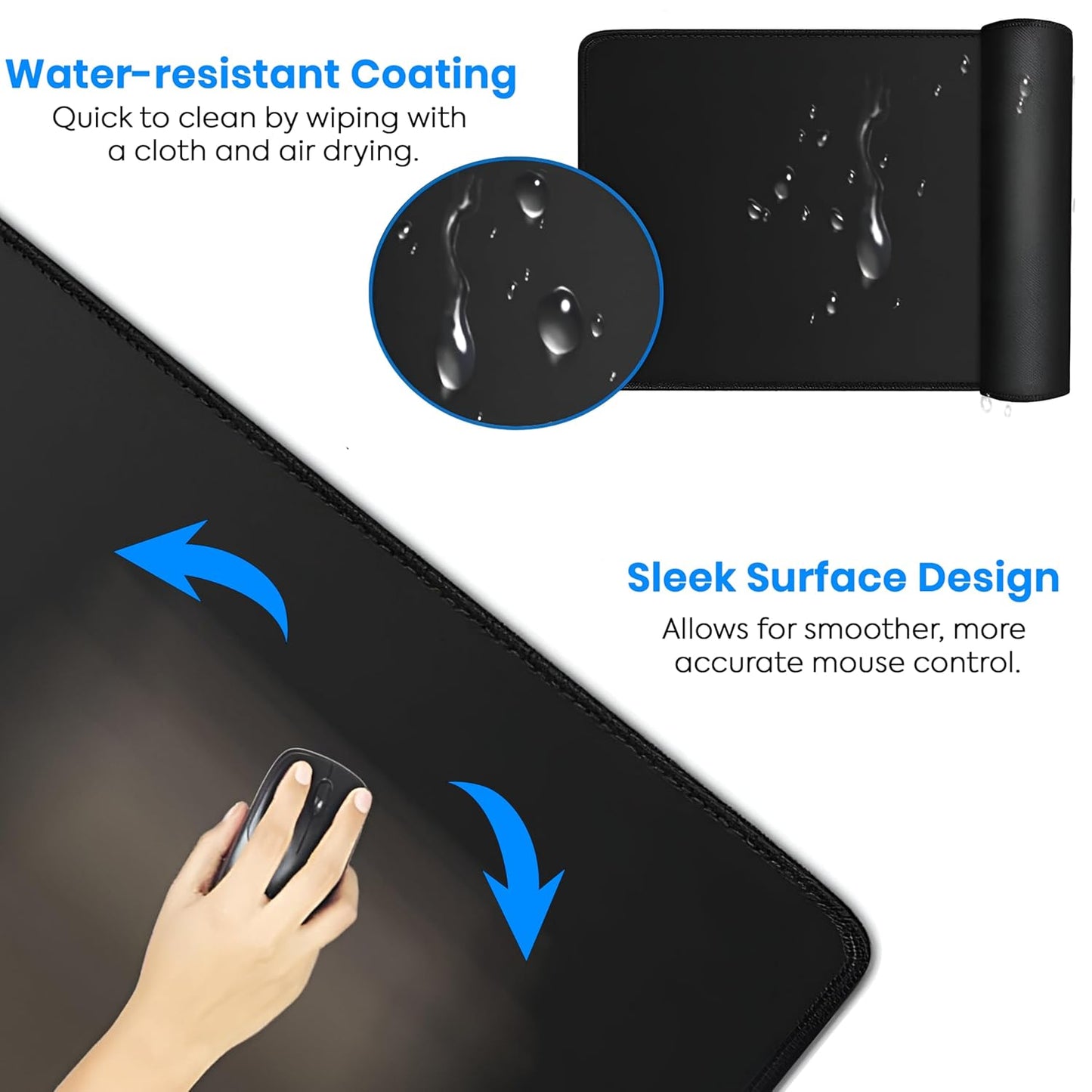 Storite 700x300x3mm Extended Gaming Mouse Pad - Non-Slip Rubber Base, Stitched Edges, Water-Resistant Surface - Black
