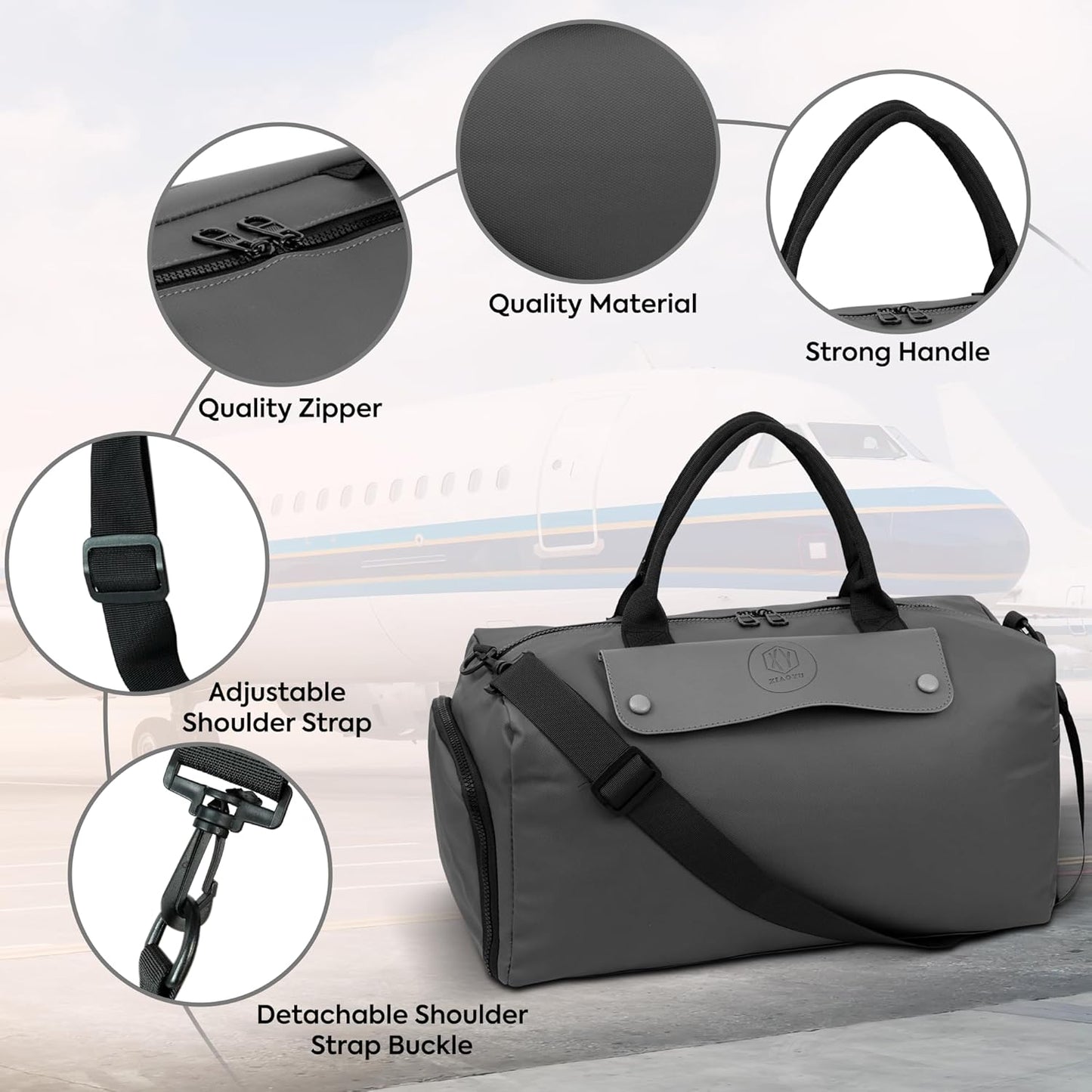 Storite Nylon 43 cm Travel Duffel Bag, Sports Gym Duffle Bag, Shoulder Handbag for Women, Outdoor Weekend Bag with Shoe and Wet Clothes Compartments (Grey,43x23x19 cm)