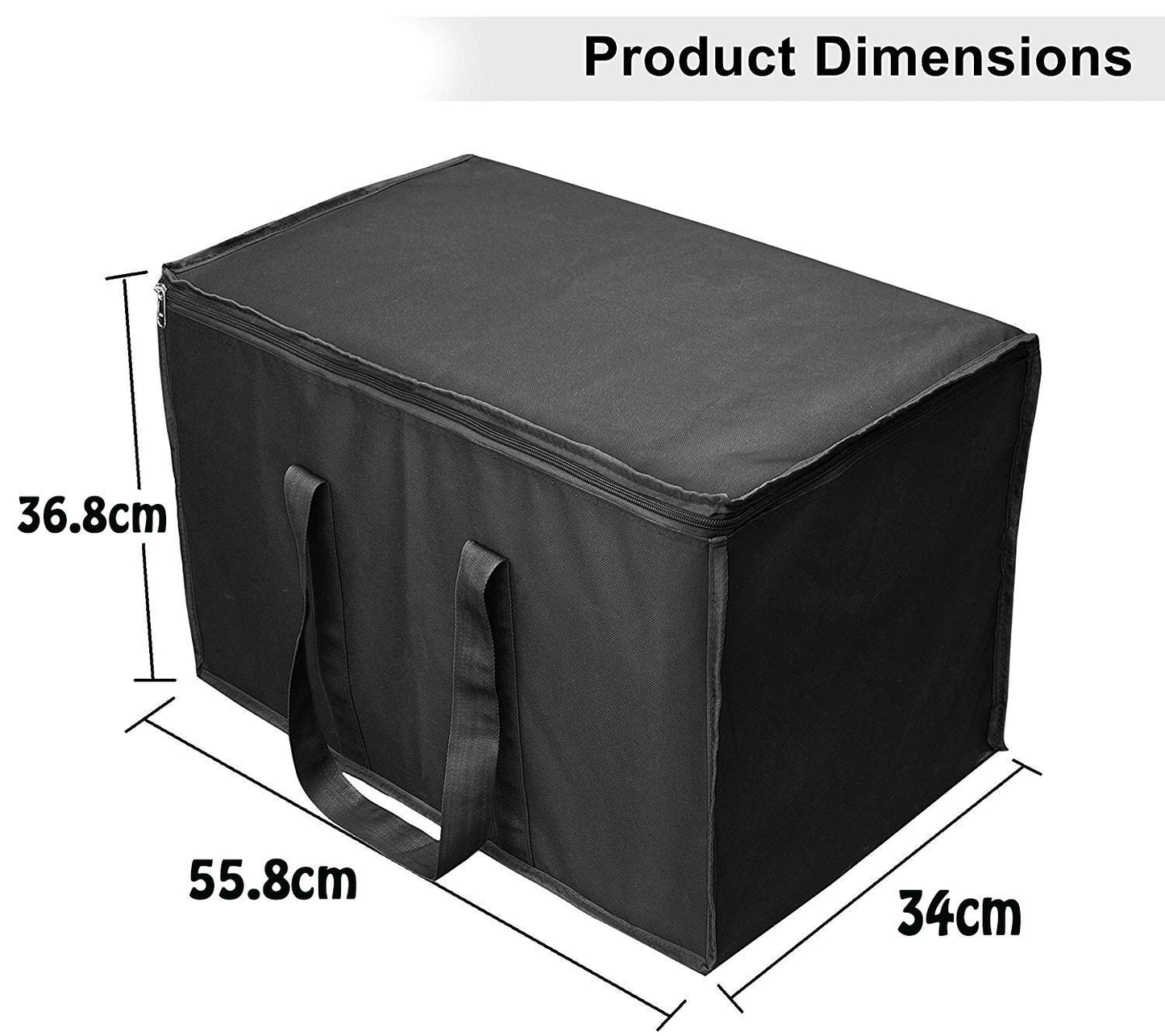 Storite Heavy Duty Nylon 70 L Multi-Purpose Moisture Proof Large Storage Bag for Toys/Stationery/Blankets/Clothes/Moving Bags With Strong Handles Rectangular (Black, 55.8x34x36.8cm)
