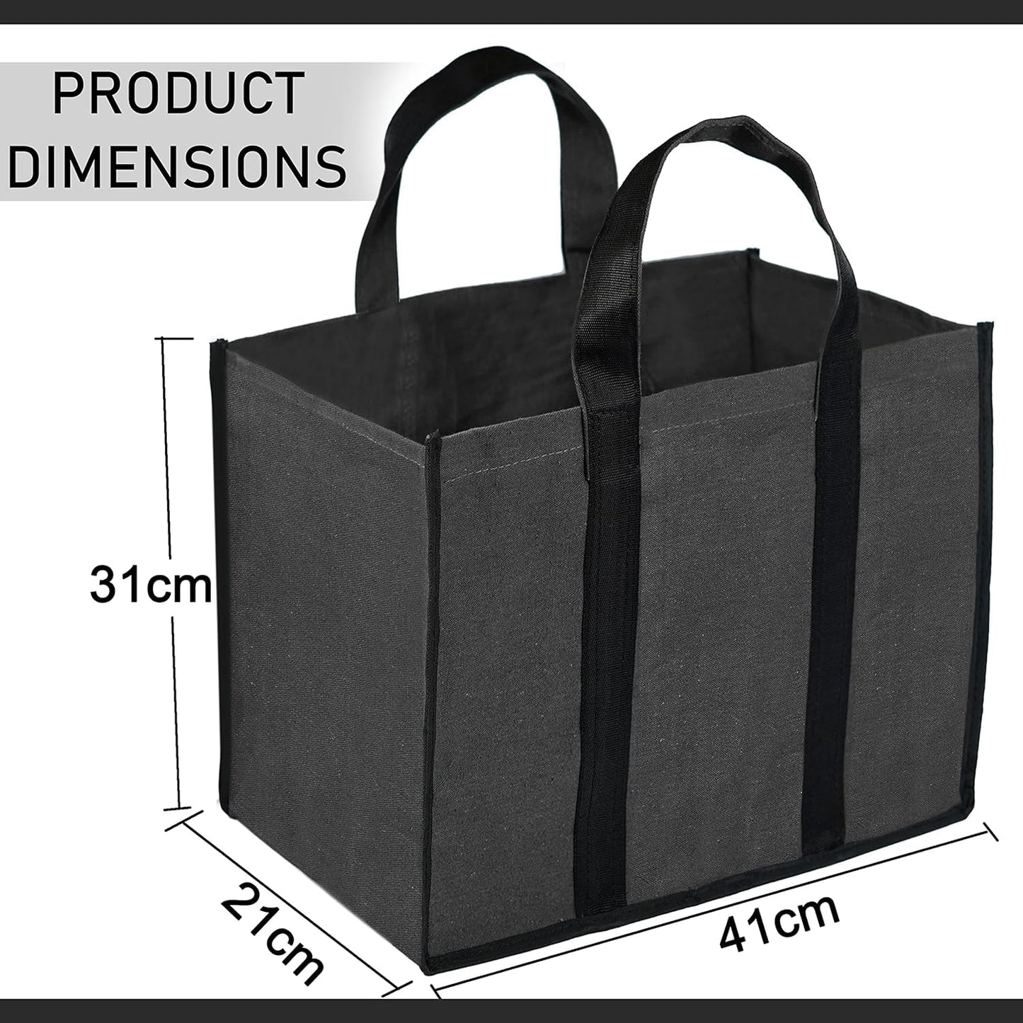 Storite Grocery Canvas Bag Super Strong Heavy Duty Milk Bag/Shopping Bags/Vegetable Bag/Grocery Bags with Reinforced Handles & Thick Bottom for Strength (Black,40x21x31cm)