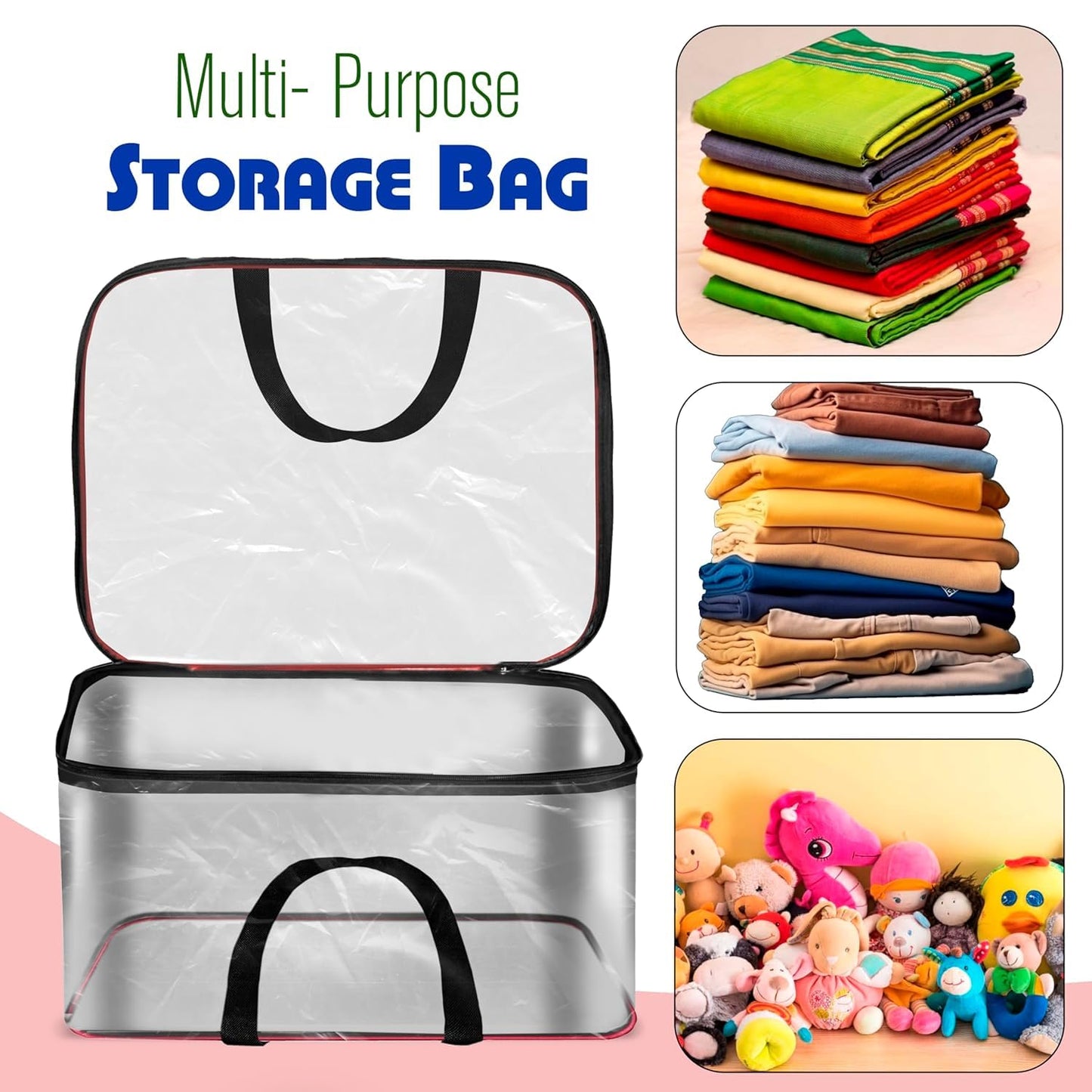 Storite 2 Pack Nylon 33 L PVC Transparent Clothes storage Bags/Saree Covers with Zip for Storage Specially Design for Woman Dresses,Sarees,Lehngas for Wardrobe Organizer(Redblack, 40 x 31x 24 cm)