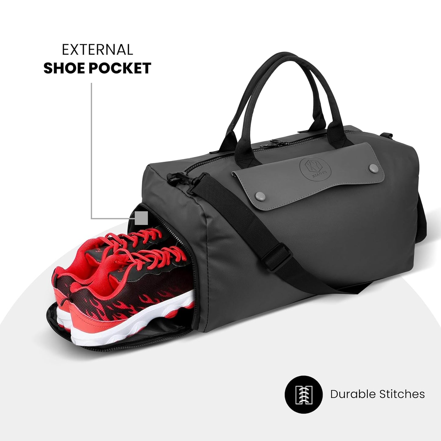 Storite Nylon 43 cm Travel Duffel Bag, Sports Gym Duffle Bag, Shoulder Handbag for Women, Outdoor Weekend Bag with Shoe and Wet Clothes Compartments (Grey,43x23x19 cm)