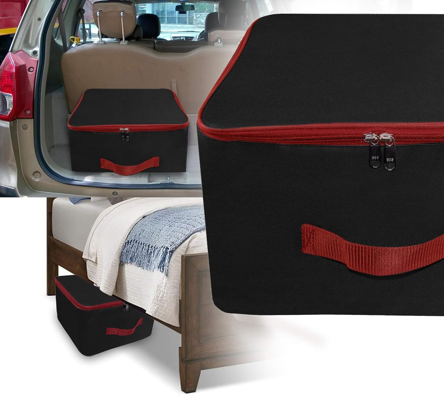 Storite 2 Pack Nylon Wardrobe Bag Underbed Moisture Proof Cloth Storage Organizer, Storage box for Clothes Saree Bags with Zippered Closure & Handle - (Black, 38.1x35.5x25.4 cm)
