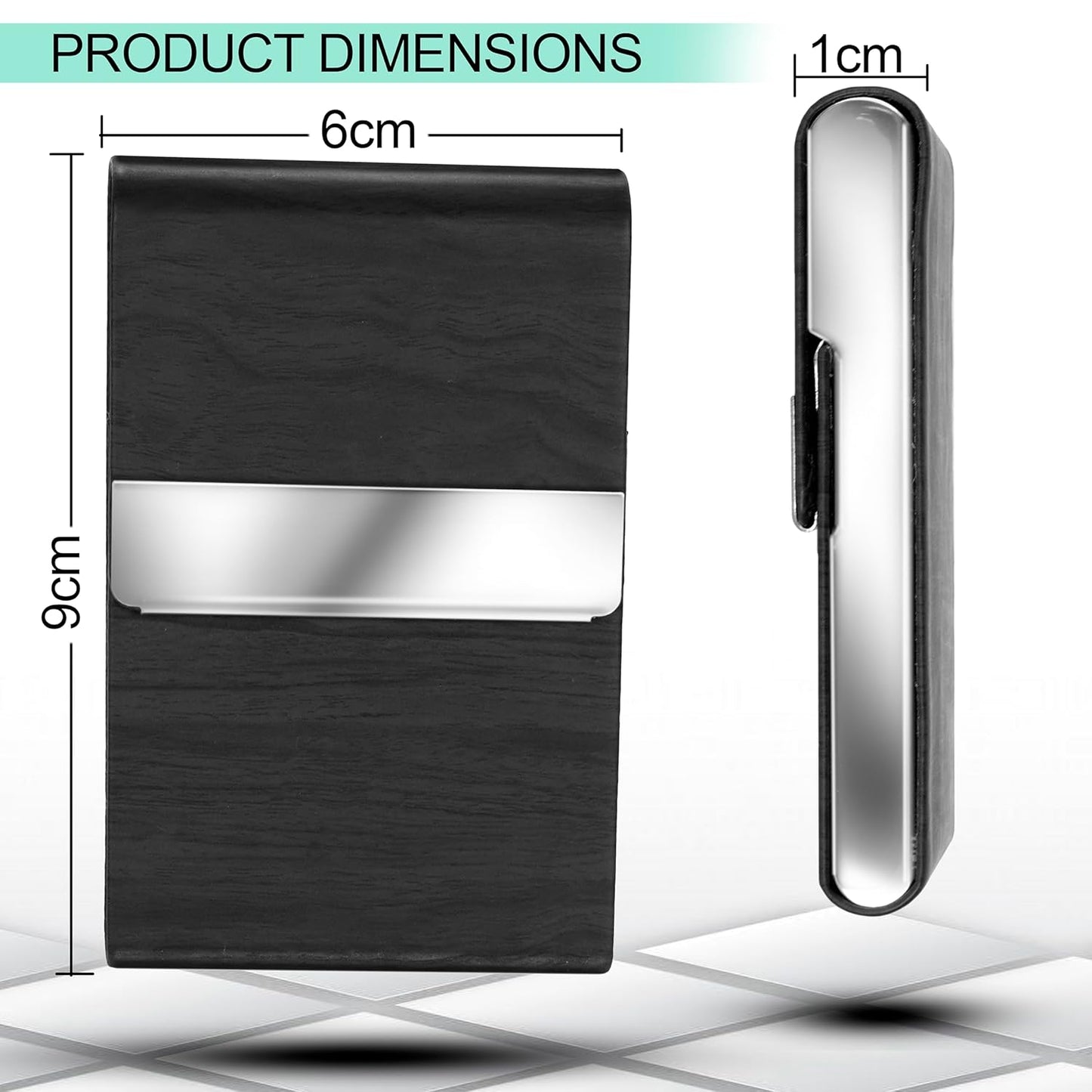 Storite Vertical Wooden Texture Card Holder, PU Leather and Stainless Steel Credit Card Wallet, Business Card Holder for Men and Women (Black -9 x 1 x 6 Cm)