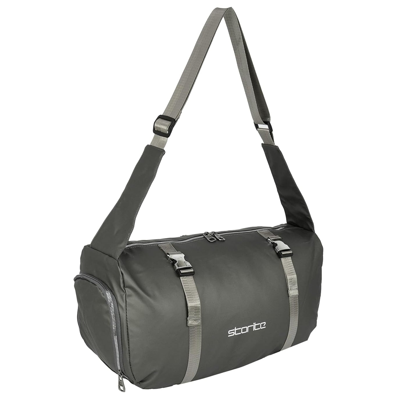 Storite Polyester 43 Cm Imported Multi Purpose Travel Duffle Bag for Women with Wet Pocket, Lightweight Waterproof Backpack Carry Luggage Bag with Shoe Compartment (ShinyGrey, 43 x 18.5 x 22 Cm)