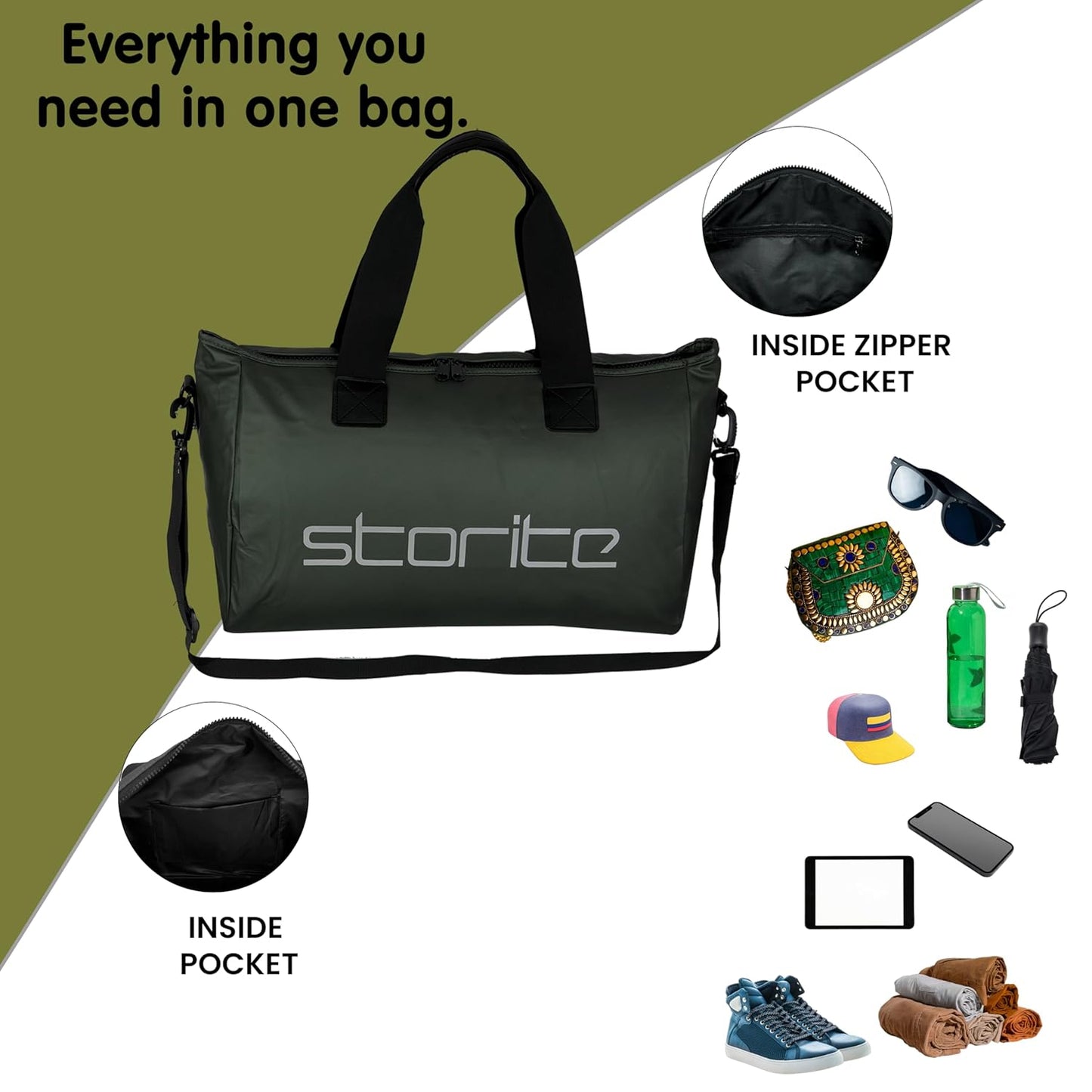 Storite Nylon Luggage Travel Duffle Bag for Women, Shoulder Bag for Women with Wet Pocket Weekender Overnight Luggage Bag, Trendy and Stylish. - (Green)