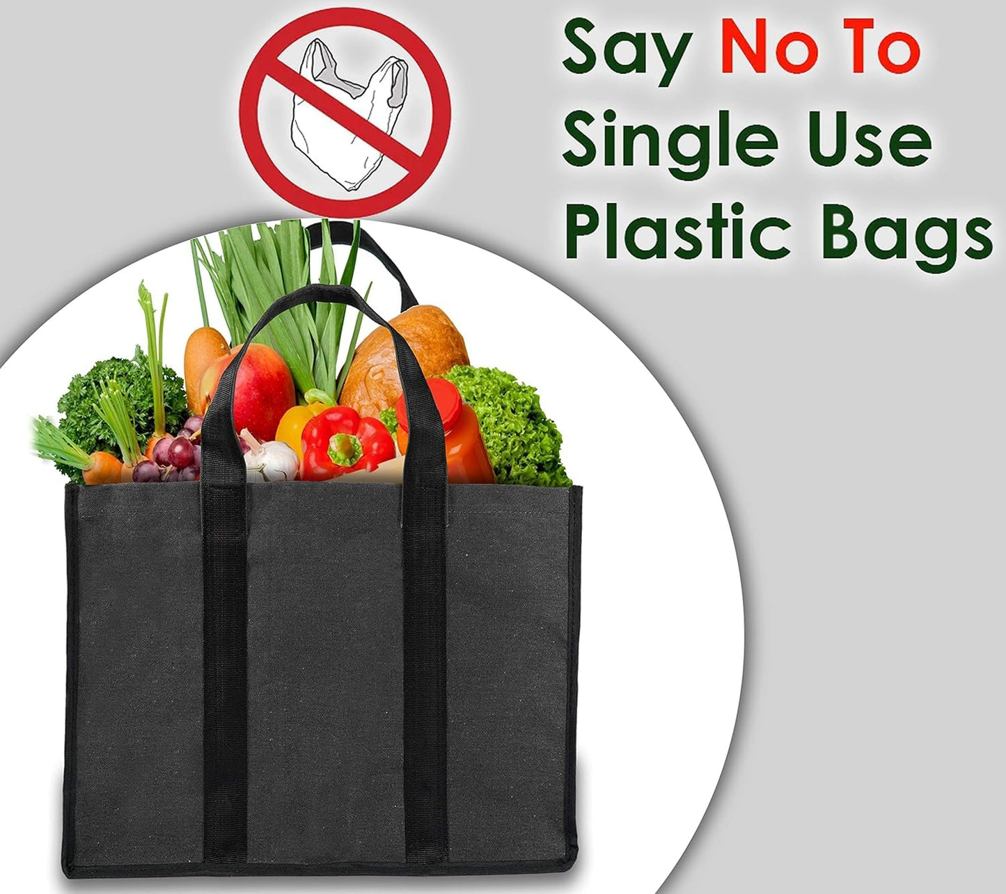 Storite Grocery Canvas Bag Super Strong Heavy Duty Milk Bag/Shopping Bags/Vegetable Bag/Grocery Bags with Reinforced Handles & Thick Bottom for Strength (Black,40x21x31cm)