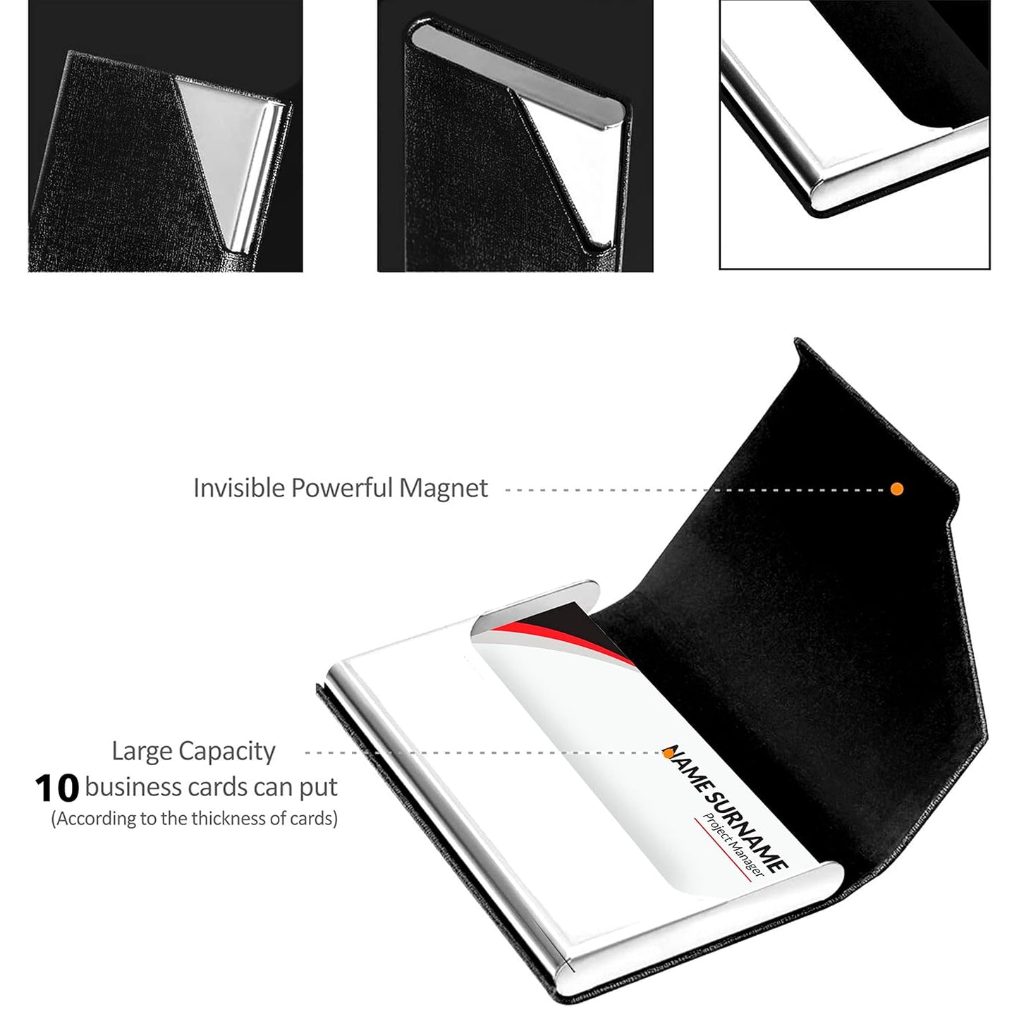 Storite PU Leather Pocket Size Stainless Steel Multi Business Visiting Card Holder Wallet Debit Credit Card Case for Men & Women (Black-9.5 x 6.5 x 1.3 cm)
