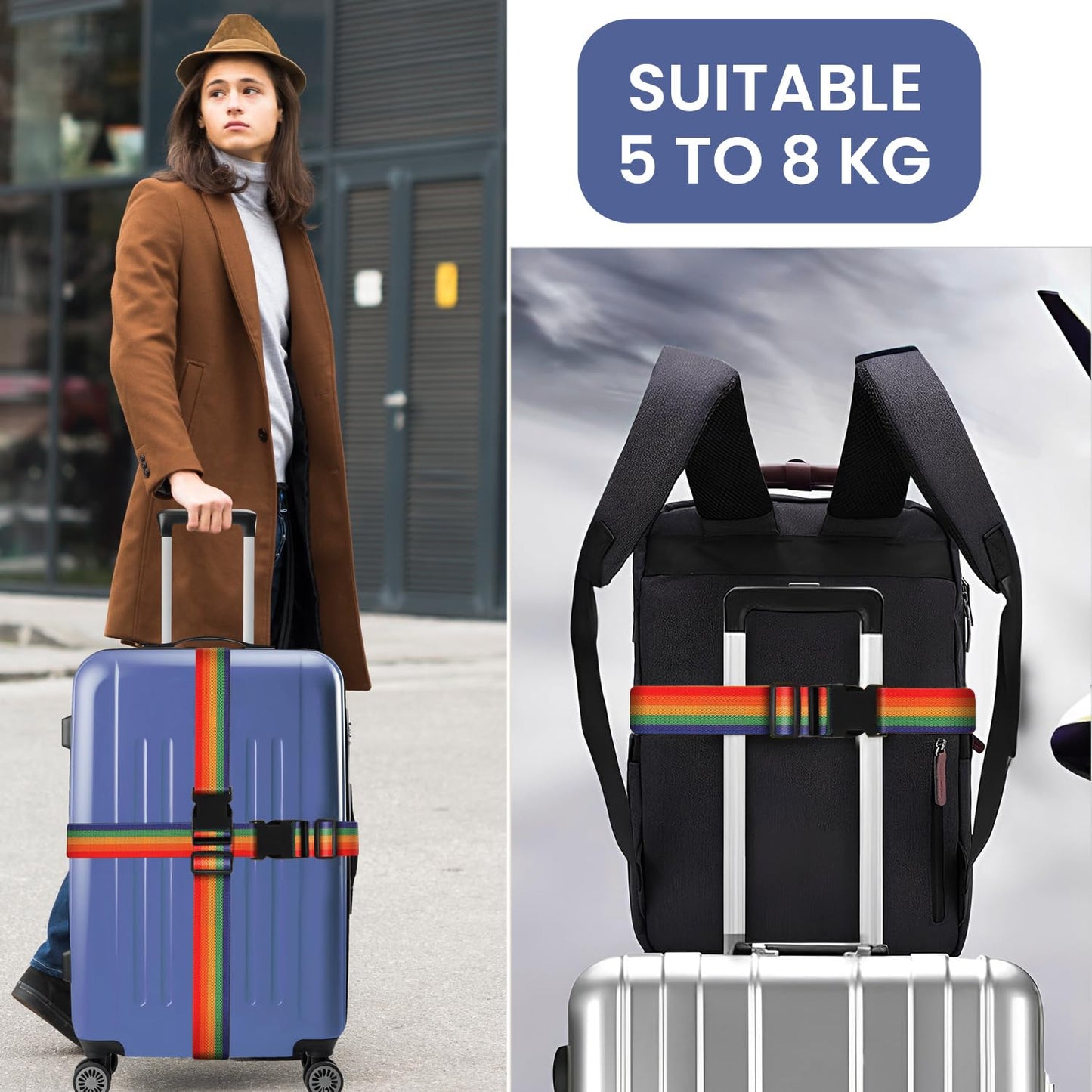 Storite Pack of 2 Luggage Strap | Luggage Belt for Suitcase & Trolley Bags | Travel Belt with Quick Release Adjustable Buckle for Suitcase | Rainbow