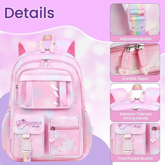 Storite School Backpacks for Girls Stylish Bags for Girls Kids 7-12 Years Old Cartoon Water Resistant Backpack Durable Burden Relief School Bag Birthday