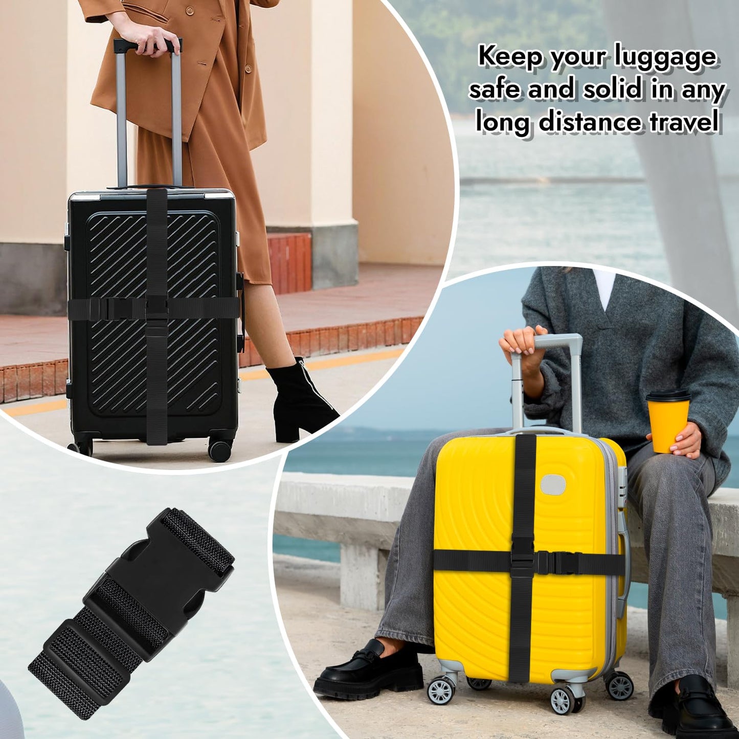 Storite Pack of 2 Luggage Strap | Luggage Belt for Suitcase & Trolley Bags | Travel Belt with Quick Release Adjustable Buckle for Suitcase | Black