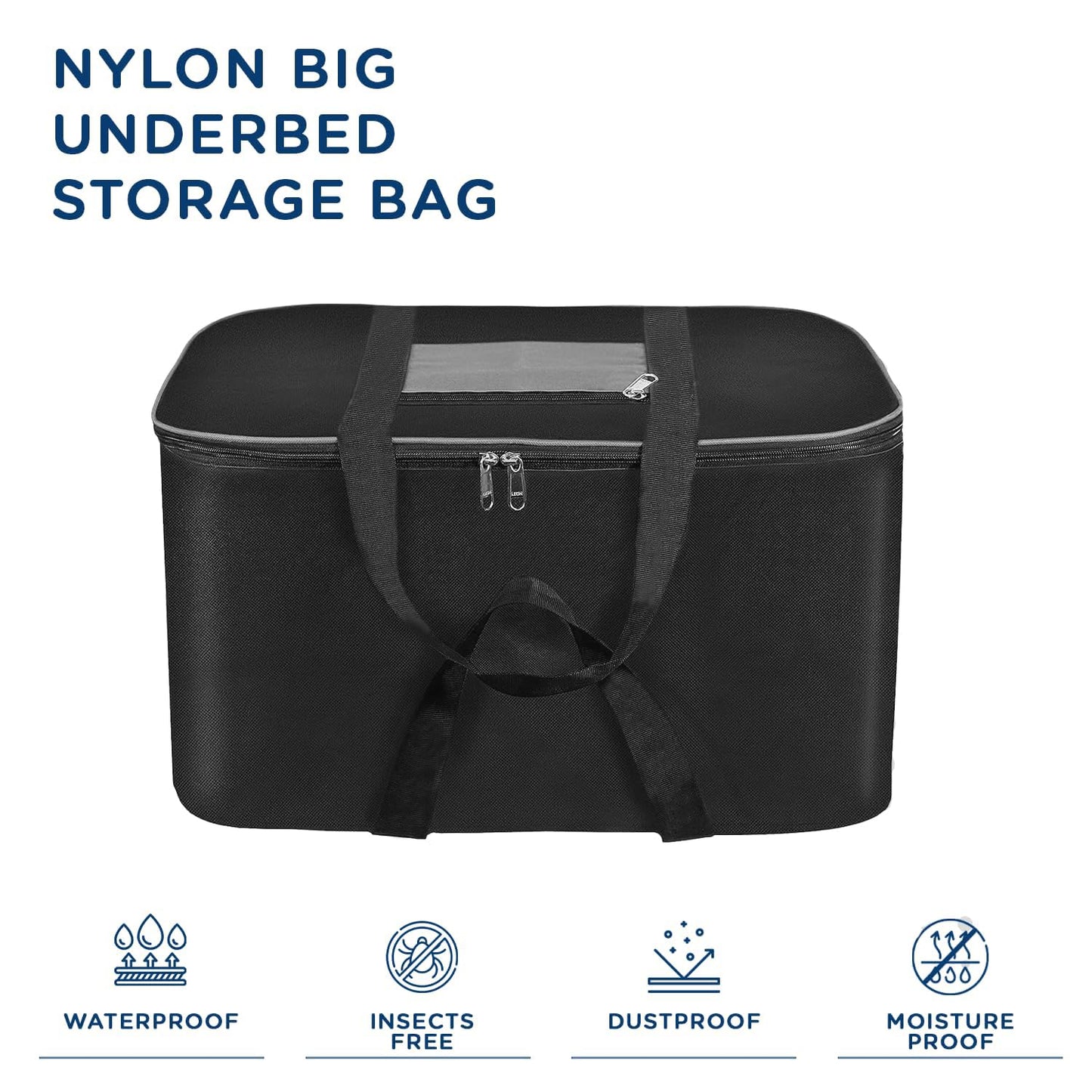 Storite Moisture Proof Nylon Large Size Underbed Storage Bag For Clothes (54 x 46 x 28 cm) - Black, Rectangular