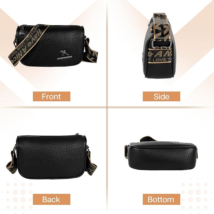 Storite PU Leather Square Women Tote Bag, Stone Pattern fashionable & Party Sling Bag, Shoulder Crossbody Bag with Broad Strap - Black