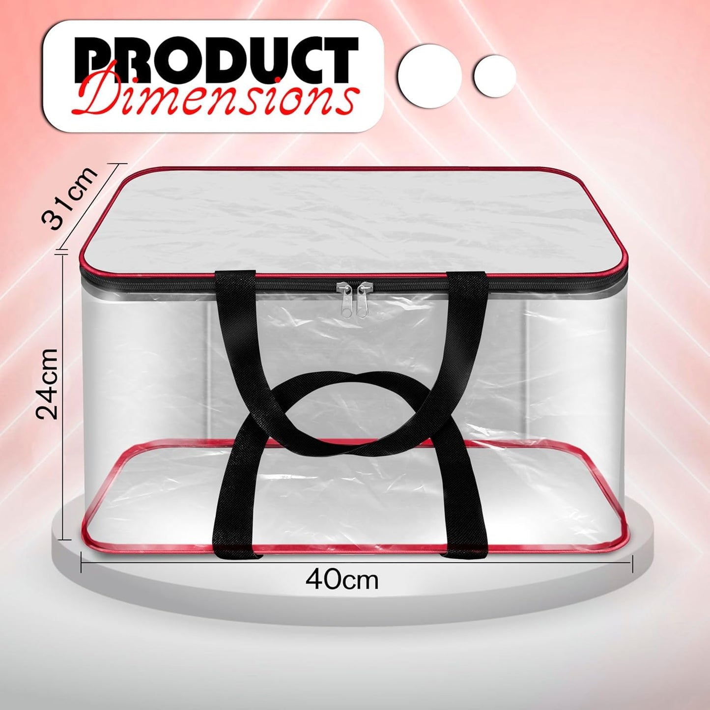 Storite 2 Pack Nylon 33 L PVC Transparent Clothes storage Bags/Saree Covers with Zip for Storage Specially Design for Woman Dresses,Sarees,Lehngas for Wardrobe Organizer(Redblack, 40 x 31x 24 cm)