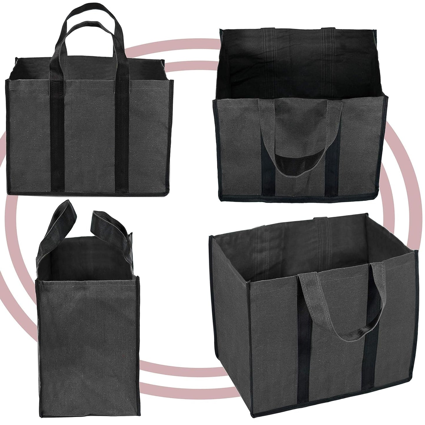 Storite Grocery Canvas Bag Super Strong Heavy Duty Milk Bag/Shopping Bags/Vegetable Bag/Grocery Bags with Reinforced Handles & Thick Bottom for Strength (Black,40x21x31cm)