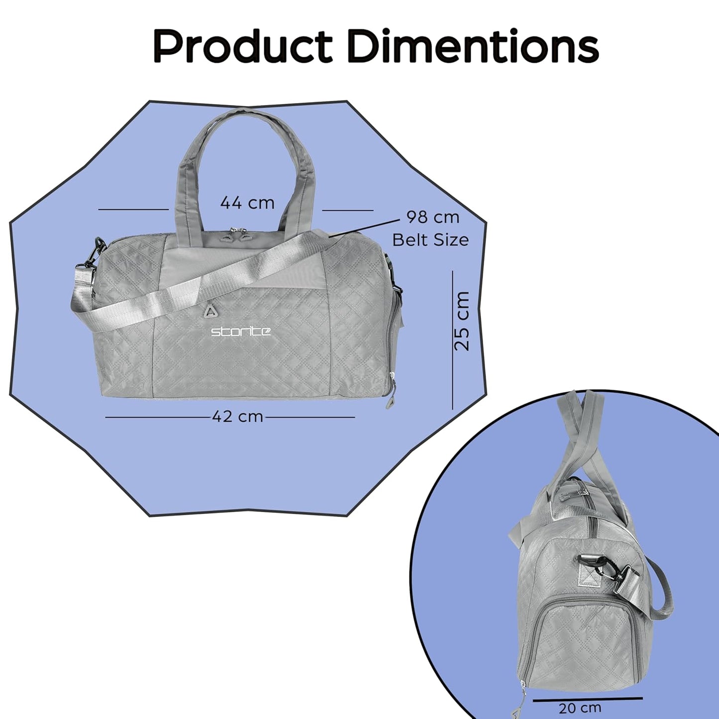 Storite 42 Cm Imported Multi Purpose Travel Duffle Bag for Women with Dry and Wet Pocket, Lightweight Waterproof Backpack Carry Luggage Bag with Shoe Compartment (Grey, 42 x 20 x 25 cm)