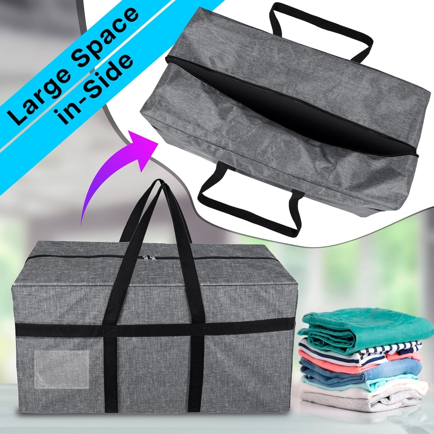 Storite Extra Large 128 L Fabric Moisture Proof Multipurpose Heavy Duty Storage Bag for Toys/Stationery/Blankets/Clothes/Moving Bags With Strong Reinforced Handles Rectangular (Grey,81x40x40 cm)