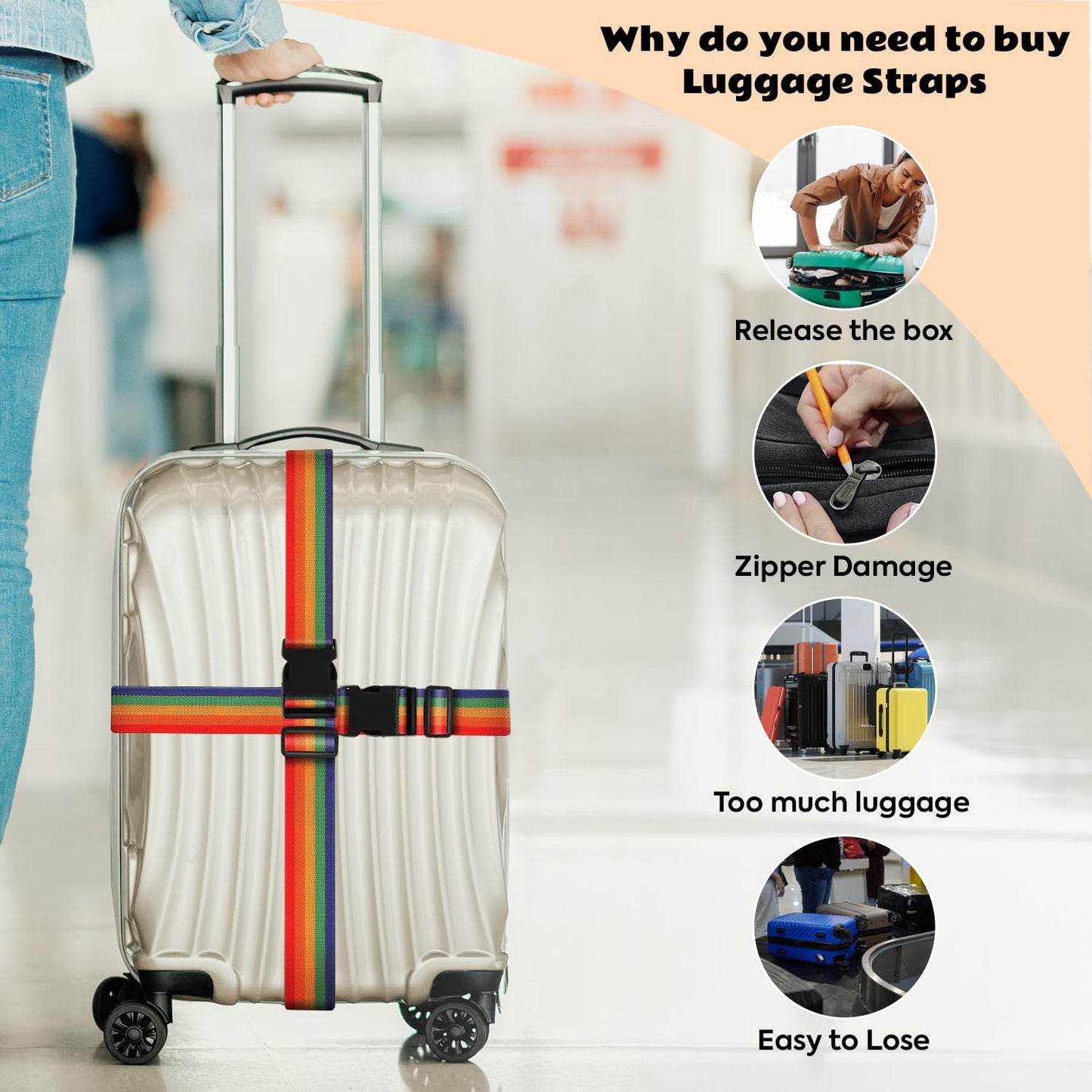 Storite Pack of 2 Luggage Strap | Luggage Belt for Suitcase & Trolley Bags | Travel Belt with Quick Release Adjustable Buckle for Suitcase | Rainbow