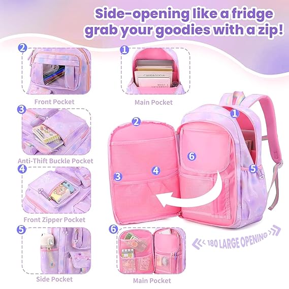 Storite School Backpacks for Girls Stylish Bags for Girls Kids 7-12 Years Old Cartoon Water Resistant Backpack Durable Burden Relief School Bag Birthday