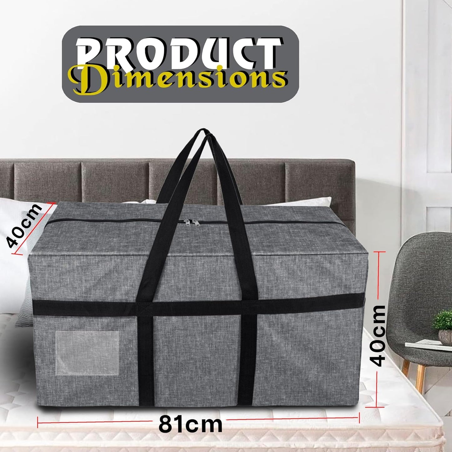 Storite Extra Large 128 L Fabric Moisture Proof Multipurpose Heavy Duty Storage Bag for Toys/Stationery/Blankets/Clothes/Moving Bags With Strong Reinforced Handles Rectangular (Grey,81x40x40 cm)