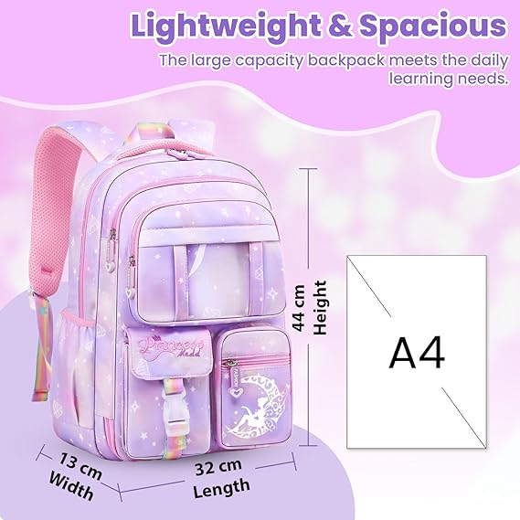 Storite School Backpacks for Girls Stylish Bags for Girls Kids 7-12 Years Old Cartoon Water Resistant Backpack Durable Burden Relief School Bag Birthday