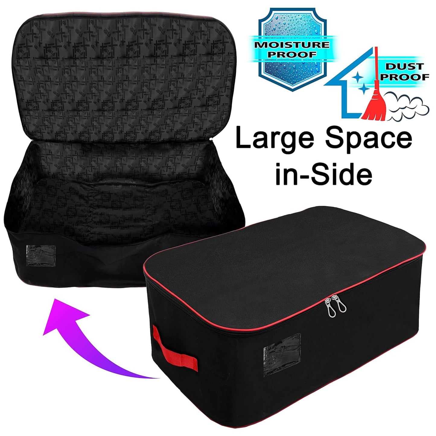 Storite Nylon Extra Large Size 129 L Multipurpose Heavy Duty Moisture Proof Storage Bag for Clothes/Toys/Stationery/Blankets/Paper Rectangular(Red-Black, 78x46x36 cm)