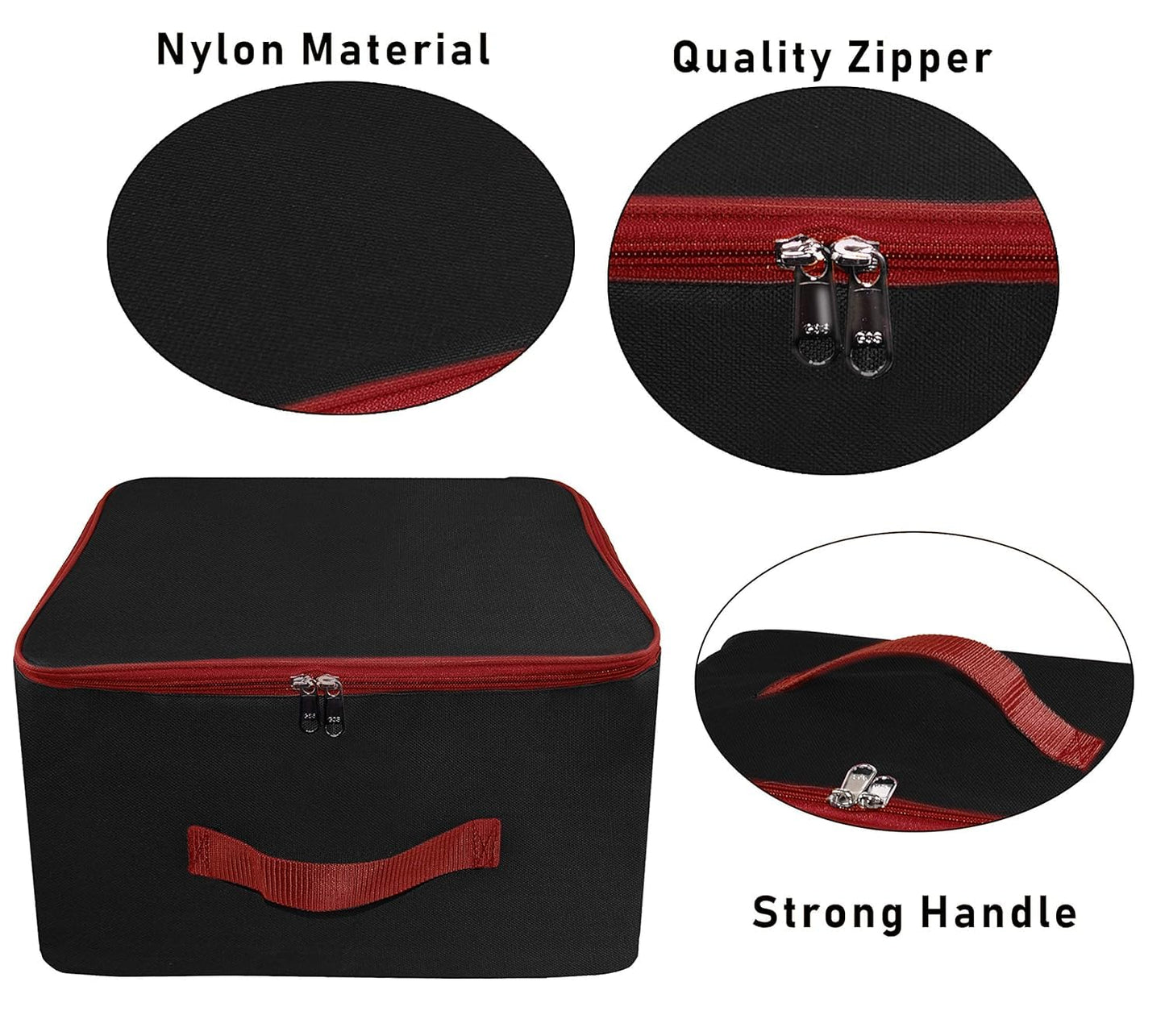 Storite 2 Pack Nylon Wardrobe Bag Underbed Moisture Proof Cloth Storage Organizer, Storage box for Clothes Saree Bags with Zippered Closure & Handle - (Black, 38.1x35.5x25.4 cm)