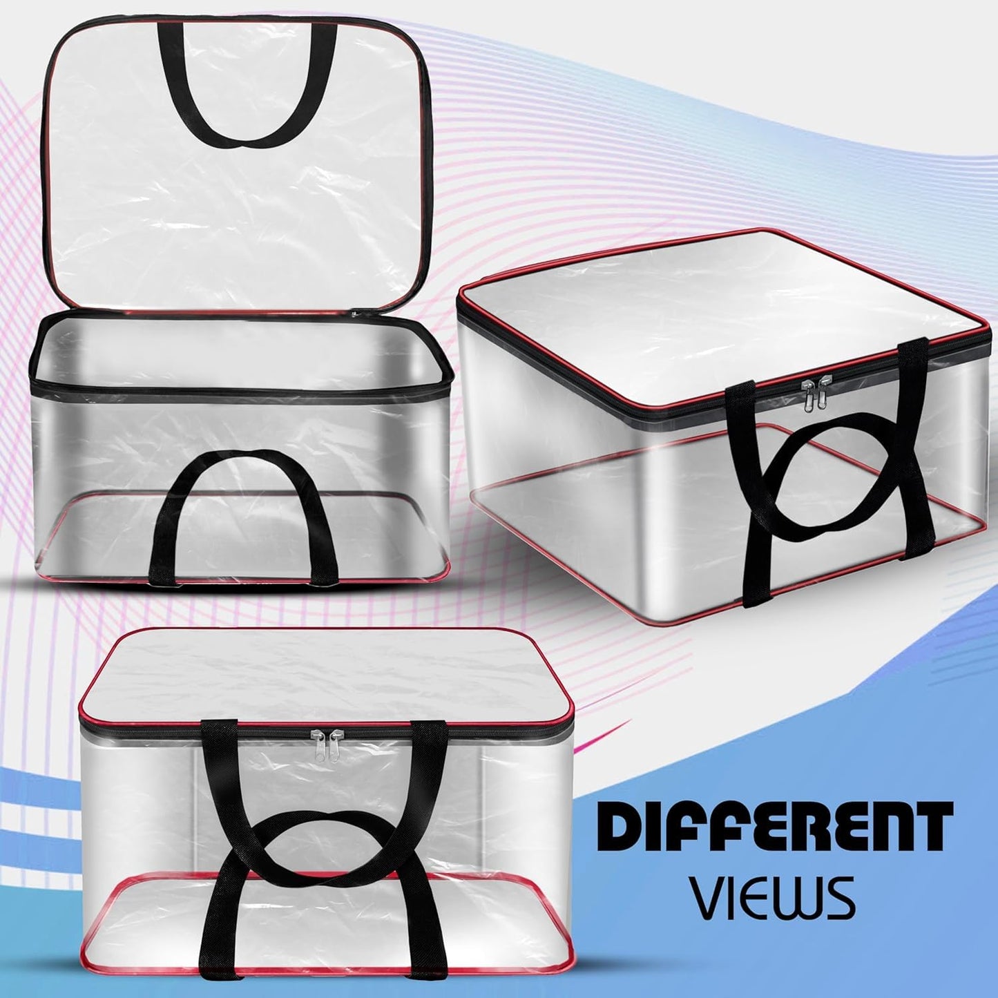Storite 2 Pack Nylon 33 L PVC Transparent Clothes storage Bags/Saree Covers with Zip for Storage Specially Design for Woman Dresses,Sarees,Lehngas for Wardrobe Organizer(Redblack, 40 x 31x 24 cm)