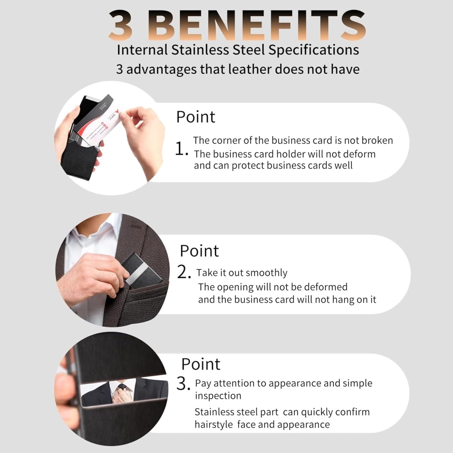 Storite Vertical Card Holder, PU Leather and Stainless Steel Credit Card Wallet, Business Card Holder for Men and Women (Black -9 x 1 x 6 Cm)
