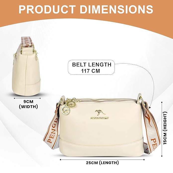 Storite Women's Stylish Small Nylon Lightweight Sling Crossbody Bag with Multi-Compartment, Vintage Portable Ladies Purse Handbag with Adjustable Strap-White