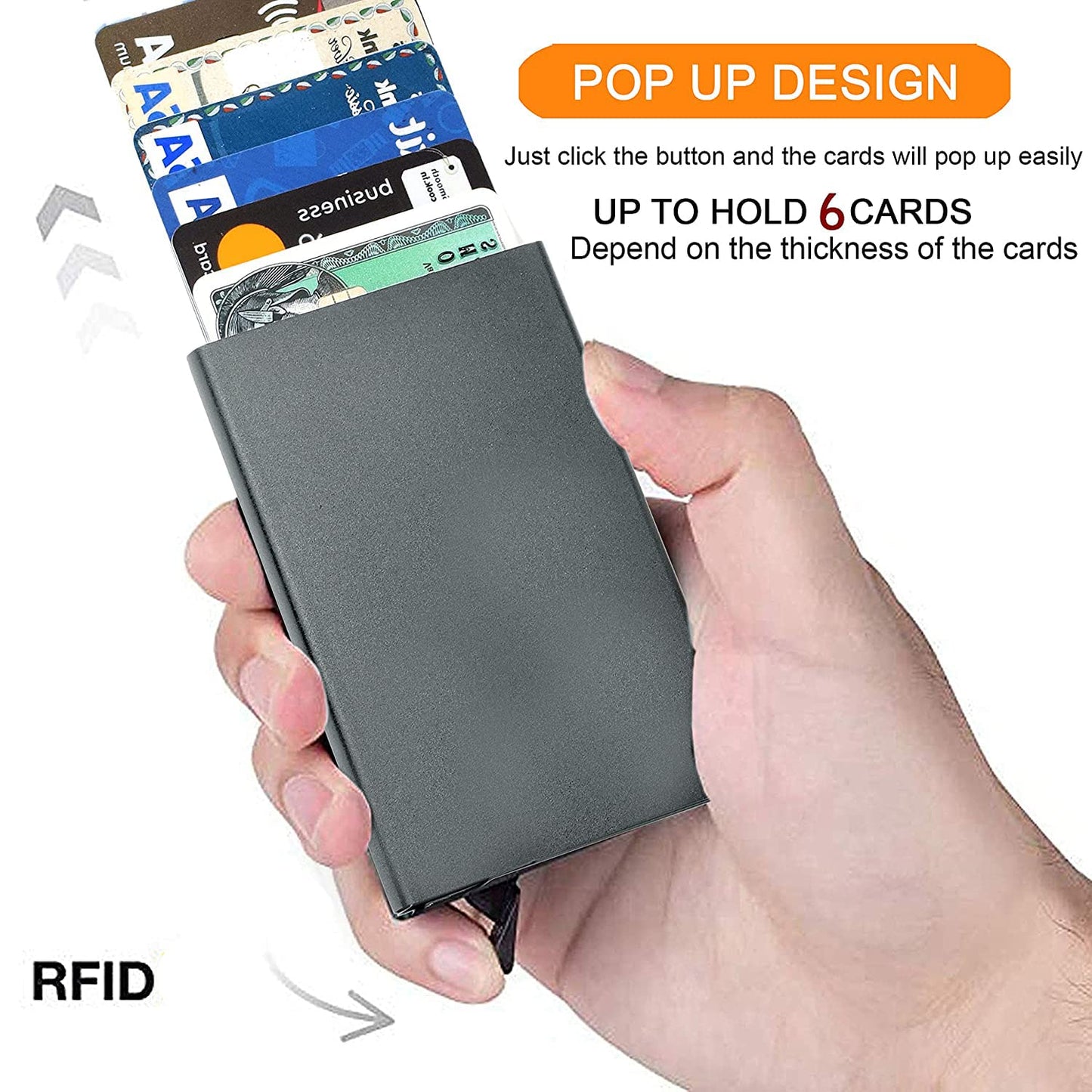 Storite Metal RFID Blocking Aluminium Pop Up Card Holder - Grey
