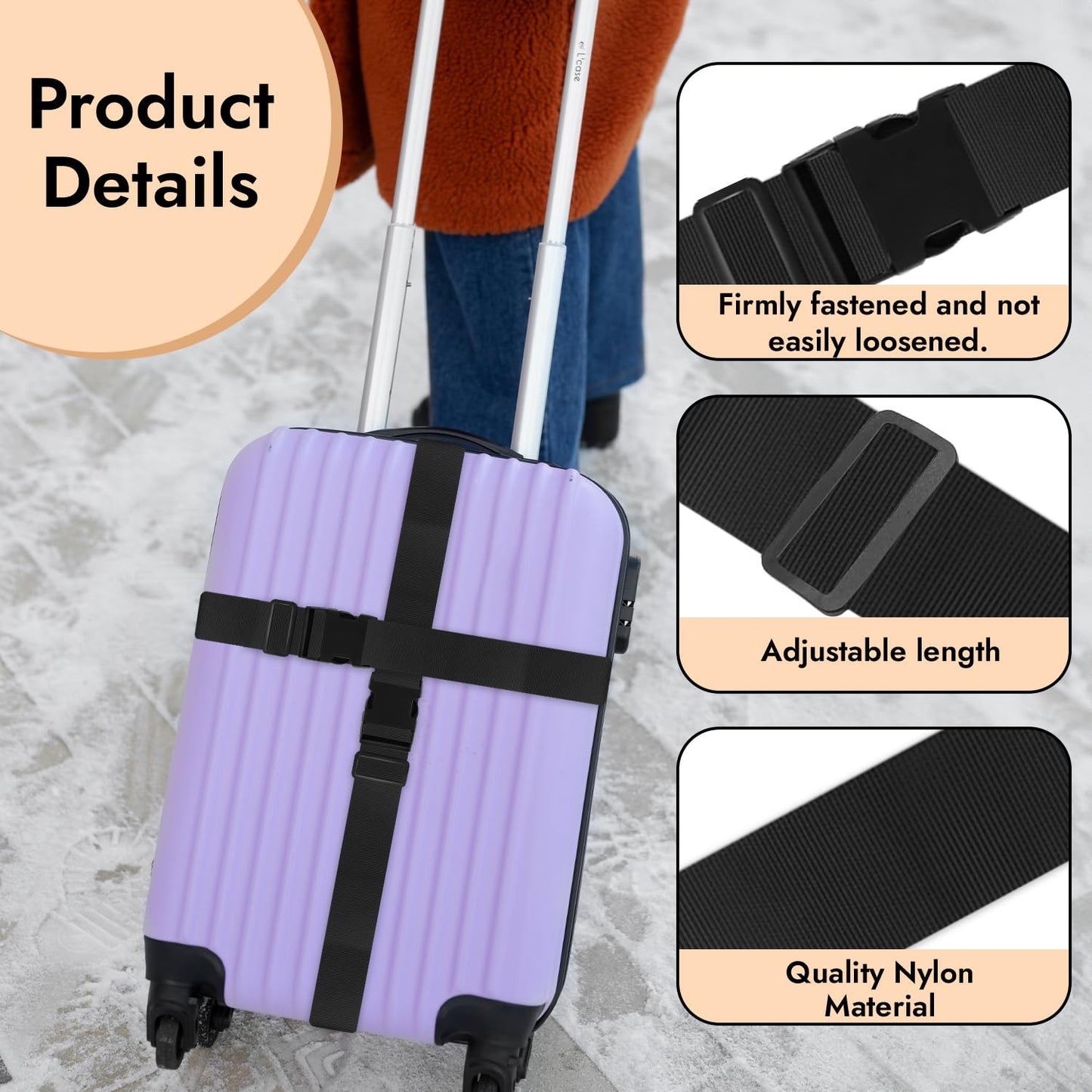 Storite Pack of 2 Luggage Strap | Luggage Belt for Suitcase & Trolley Bags | Travel Belt with Quick Release Adjustable Buckle for Suitcase | Black