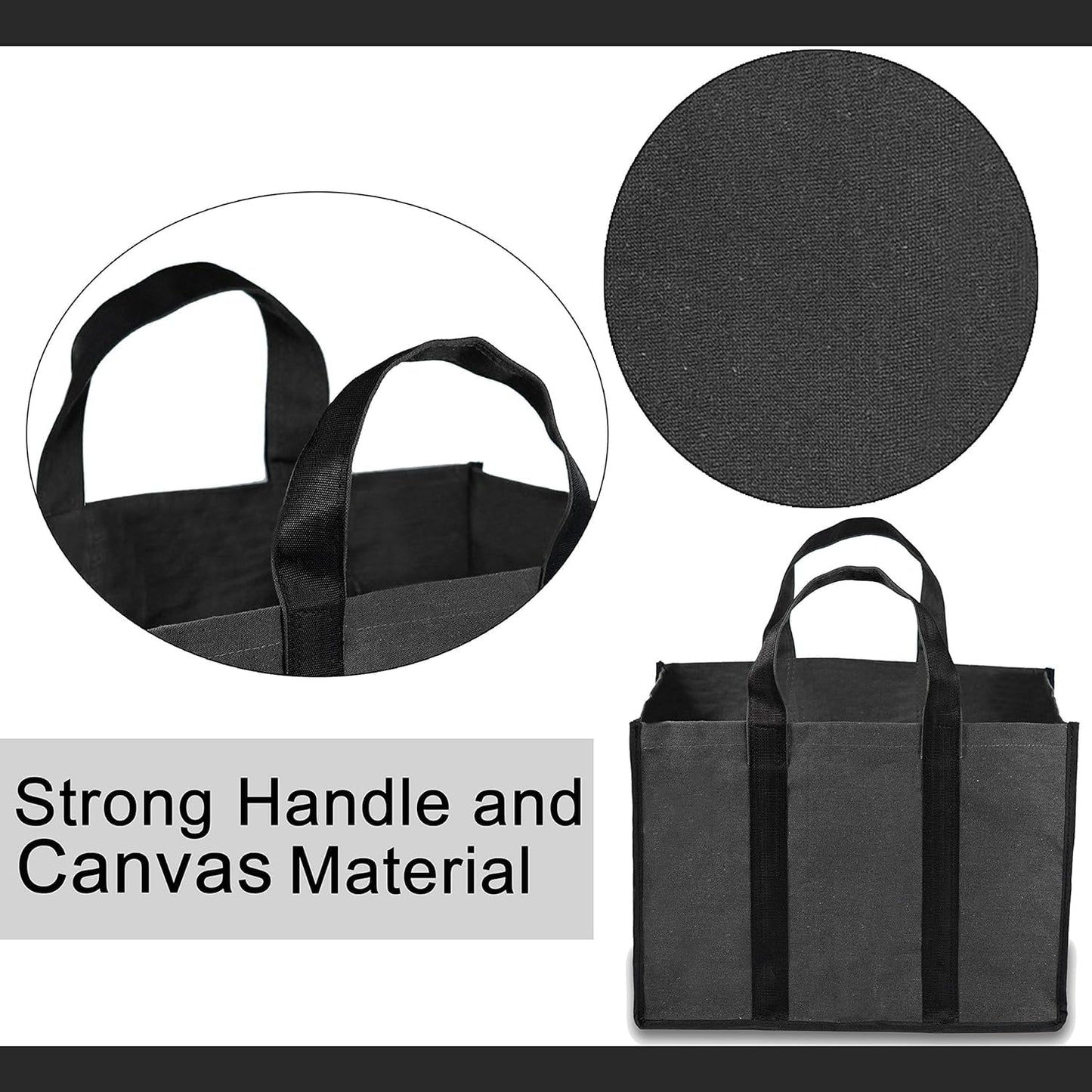 Storite Grocery Canvas Bag Super Strong Heavy Duty Milk Bag/Shopping Bags/Vegetable Bag/Grocery Bags with Reinforced Handles & Thick Bottom for Strength (Black,40x21x31cm)