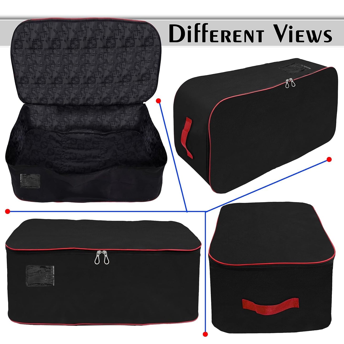 Storite Nylon Extra Large Size 129 L Multipurpose Heavy Duty Moisture Proof Storage Bag for Clothes/Toys/Stationery/Blankets/Paper Rectangular(Red-Black, 78x46x36 cm)