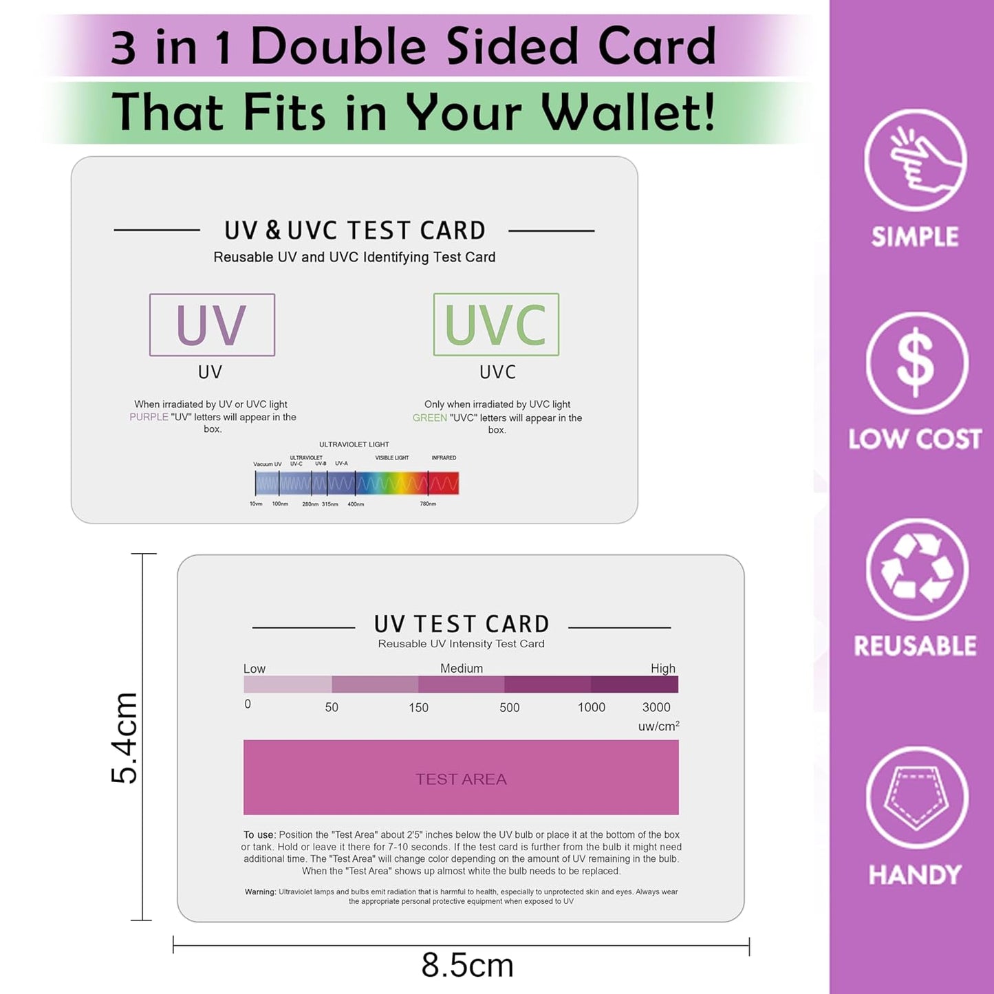 Storite UV & UVC Test Card & UV Intensity Test Card | 3-in-1 UV Test Card | UVA & UVC Light Identifying Card | UV Bulb & LED Intensity Reading Card | UV Dosage Indicator Card | UVB Tester