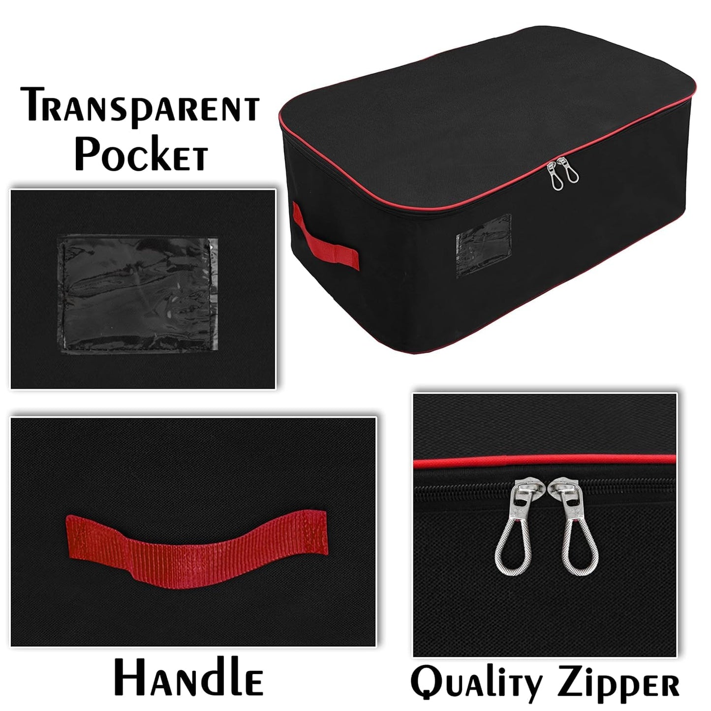 Storite Nylon Extra Large Size 129 L Multipurpose Heavy Duty Moisture Proof Storage Bag for Clothes/Toys/Stationery/Blankets/Paper Rectangular(Red-Black, 78x46x36 cm)
