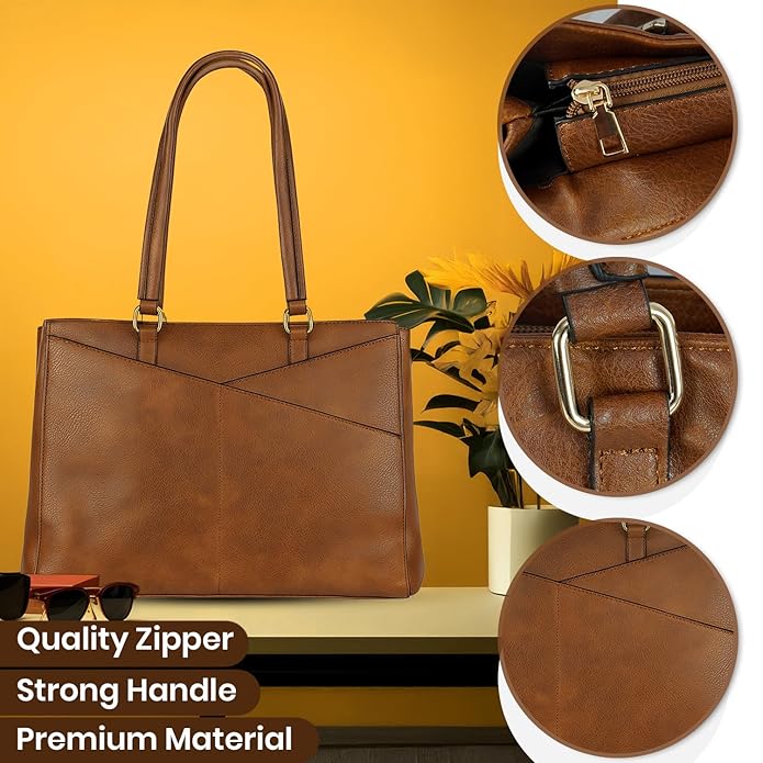 Storite Elegant Brown Leather Tote Bag for Women Stylish & Spacious Shoulder Handbag for Work, Office & Daily Use