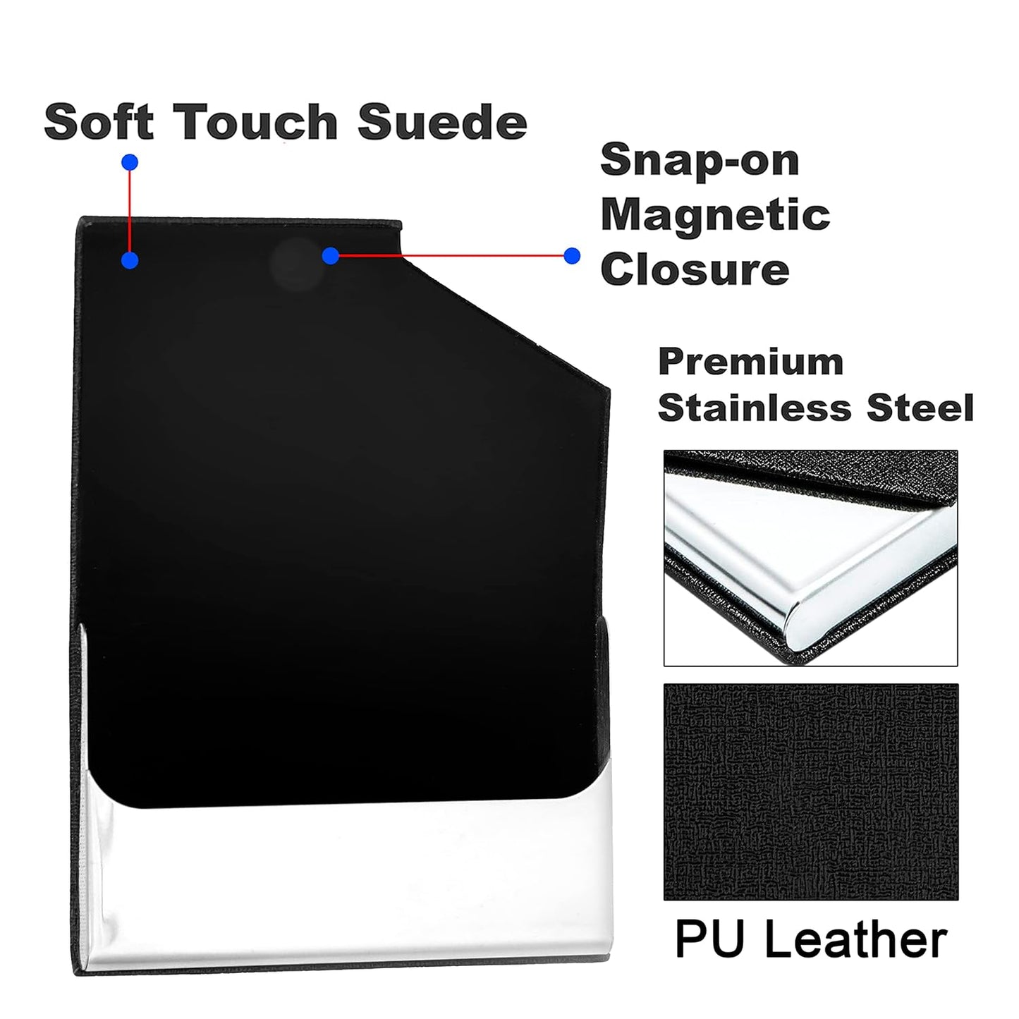 Storite PU Leather Pocket Size Stainless Steel Multi Business Visiting Card Holder Wallet Debit Credit Card Case for Men & Women (Black-9.5 x 6.5 x 1.3 cm)