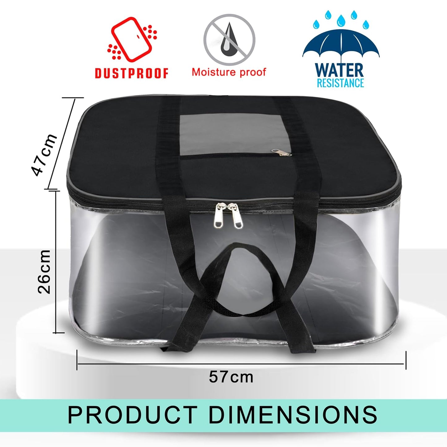 Storite 2 Pack Moisture Proof Big Nylon Transparent Underbed Storage Bag/Stationery Paper/Blankets/Clothes Storage Bag Rectangular (57x47x26 cm, GreyBlack)