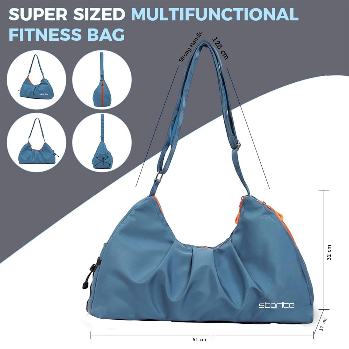 Storite Nylon 51 Cm Imported Multi Purpose Travel Duffle Bag for Women with Dry and Wet Pocket, Lightweight Waterproof Backpack Carry Luggage Bag with Shoe Compartment (Blue, 51 x 17 x 32 cm)