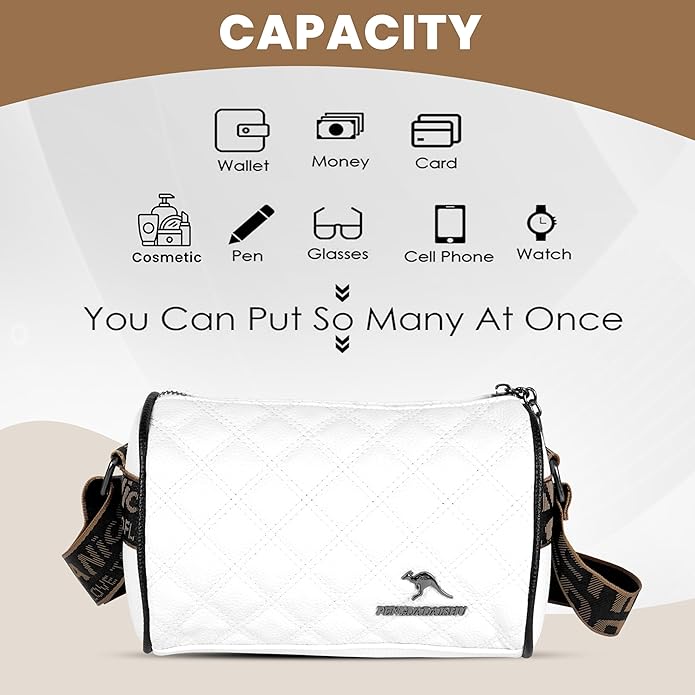 Storite Small PU Leather Women Tote Bag, Stone Pattern fashionable & Party Sling Bag, Shoulder Crossbody Bag with Adjustable Strap-White