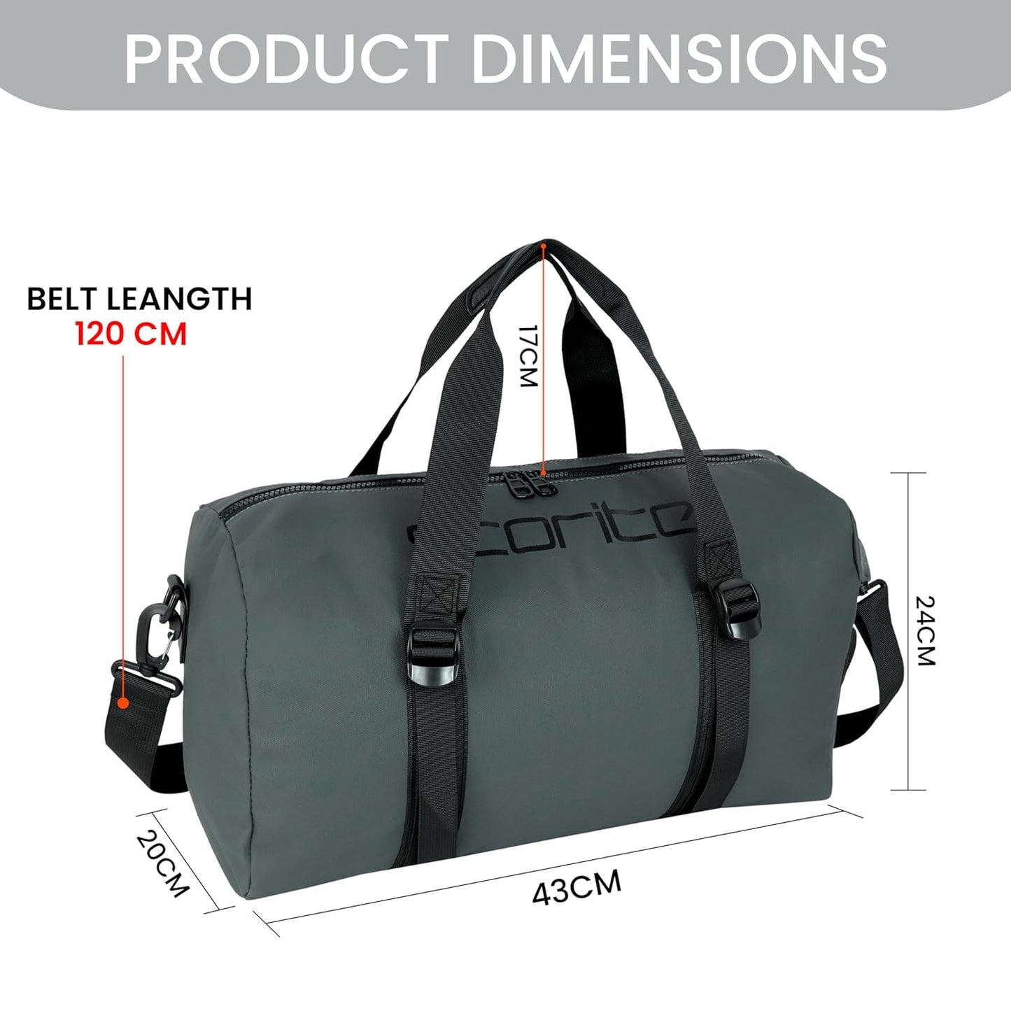 Storite Nylon 43 Cm Imported Multi Purpose Travel Duffle Bag for Women with Dry and Wet Pocket, Lightweight Waterproof Backpack Carry Luggage Bag (Grey, 43 x 20 x 24 cm)