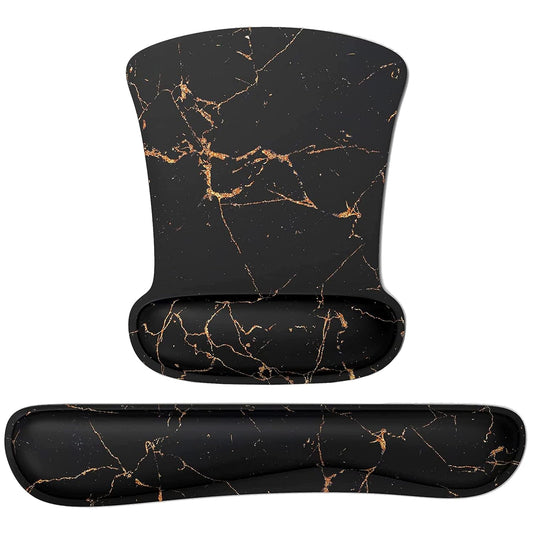 Storite 2in1 Mouse Pad with Wrist Support and Keyboard Wrist Rest Support with Non Slip Rubber Base Set for Computer Laptop Mac, Easy Typing & Pain Relief (Marble Black)